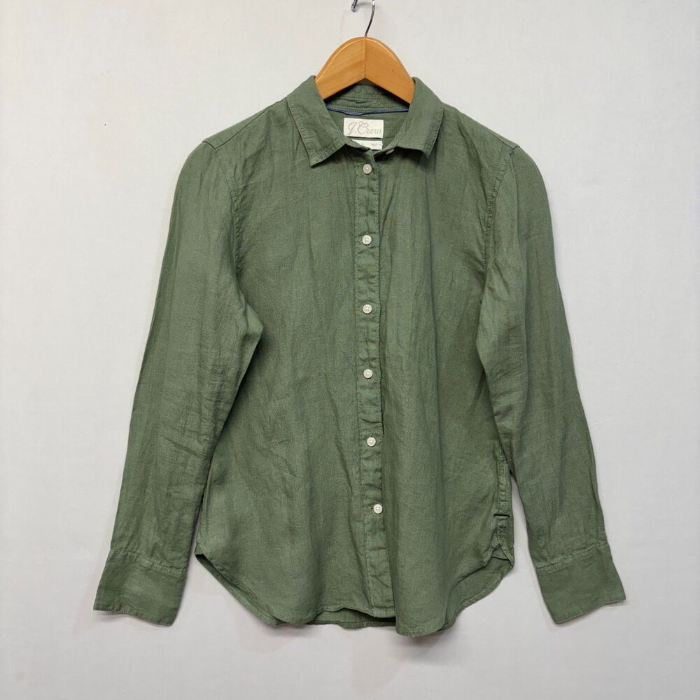 J. Crew Baird McNutt Irish Linen Green Button Down Shirt 4 Slim